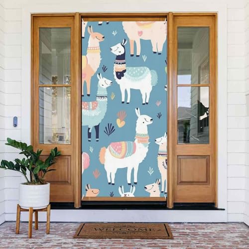 Willkommens-Türabdeckung, Dekoration, Türbanner 183 x 80 cm, Lama-Cartoon-Muster, Veranda-Banner, Schild, Foto-Hintergrund, saisonales Haustür-Banner zum Aufhängen, Banner für Urlaub, Party, Innen Willkommens-Türabdeckung, Dekoration, Türbanner 183 x 80 cm, Lama-Cartoon-Muster, Veranda-Banner, Schild, Foto-Hintergrund, saisonales Haustür-Banner zum Aufhängen, Banner für Urlaub, Party, Innen von BSCKKDMN