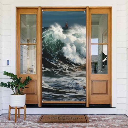 Willkommens-Türabdeckung, Dekoration, Türbanner 183 x 80 cm, Motiv: Meereswellen, Veranda, Schild, Fotohintergrund, saisonales Haustür-Banner zum Aufhängen, Banner für Urlaub, Party, Innen- und Willkommens-Türabdeckung, Dekoration, Türbanner 183 x 80 cm, Motiv: Meereswellen, Veranda, Schild, Fotohintergrund, saisonales Haustür-Banner zum Aufhängen, Banner für Urlaub, Party, Innen- und von BSCKKDMN
