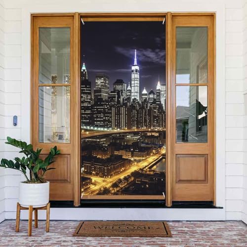 Willkommens-Türabdeckung, Dekoration, Türbanner 183 x 80 cm, New York Night Veranda Banner Schild Foto Hintergrund saisonale Haustür hängende Banner für Urlaub, Party, Innen- und Außenbereich von BSCKKDMN