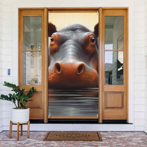 Willkommens-Türabdeckung, Dekoration, Türbanner 183 x 80 cm, Nilpferd, Veranda, Banner, Schild, Fotohintergrund, saisonales Haustür-Banner zum Aufhängen, Banner für Urlaub, Party, Innen- und Willkommens-Türabdeckung, Dekoration, Türbanner 183 x 80 cm, Nilpferd, Veranda, Banner, Schild, Fotohintergrund, saisonales Haustür-Banner zum Aufhängen, Banner für Urlaub, Party, Innen- und von BSCKKDMN
