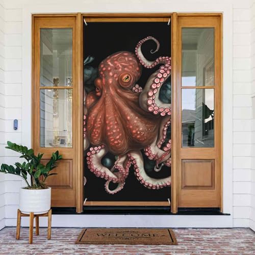 Willkommens-Türabdeckung, Dekoration, Türbanner 183 x 80 cm, Oktopus, verschlungenes Veranda-Banner, Schild, Fotohintergrund, saisonales Haustür-Banner zum Aufhängen, Banner für Urlaub, Party, Innen Willkommens-Türabdeckung, Dekoration, Türbanner 183 x 80 cm, Oktopus, verschlungenes Veranda-Banner, Schild, Fotohintergrund, saisonales Haustür-Banner zum Aufhängen, Banner für Urlaub, Party, Innen von BSCKKDMN