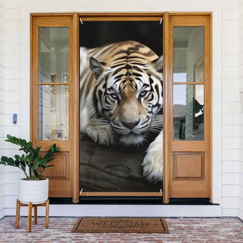 Willkommens-Türabdeckung, Dekoration, Türbanner 183 x 80 cm, Tiger liegend auf Felsen, Veranda, Banner, Schild, Fotohintergrund, saisonaler Haustür-Banner für Urlaub, Party, Innen- und Außendekoration Willkommens-Türabdeckung, Dekoration, Türbanner 183 x 80 cm, Tiger liegend auf Felsen, Veranda, Banner, Schild, Fotohintergrund, saisonaler Haustür-Banner für Urlaub, Party, Innen- und Außendekoration von BSCKKDMN