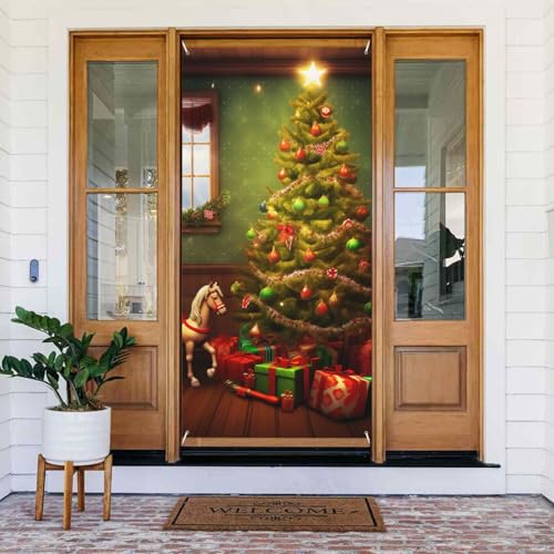 Willkommens-Türabdeckung, Dekoration, Türbanner 183 x 80 cm, Weihnachtsbaum-Veranda-Banner, Schild, Fotohintergrund, saisonales Haustür-Banner zum Aufhängen, Banner für Urlaub, Party, Innen- und Willkommens-Türabdeckung, Dekoration, Türbanner 183 x 80 cm, Weihnachtsbaum-Veranda-Banner, Schild, Fotohintergrund, saisonales Haustür-Banner zum Aufhängen, Banner für Urlaub, Party, Innen- und von BSCKKDMN