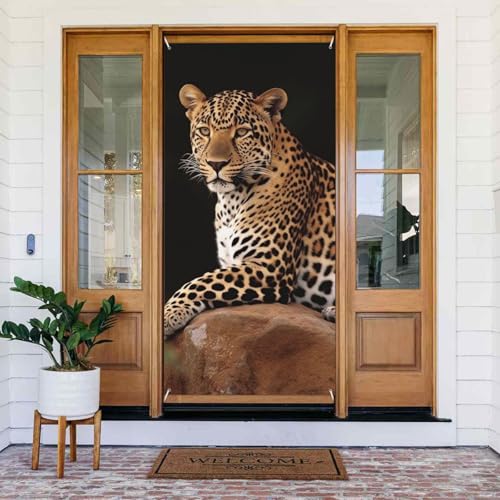Willkommens-Türabdeckung, Dekoration, Türbanner 183 x 80 cm, afrikanischer Leopard auf Felsen, Veranda, Banner, Schild, Fotohintergrund, saisonales Haustür-Banner für Urlaub, Party, Innen- und Willkommens-Türabdeckung, Dekoration, Türbanner 183 x 80 cm, afrikanischer Leopard auf Felsen, Veranda, Banner, Schild, Fotohintergrund, saisonales Haustür-Banner für Urlaub, Party, Innen- und von BSCKKDMN