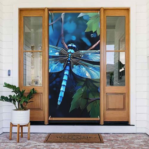 Willkommens-Türabdeckung, Dekoration, Türbanner 183 x 80 cm, blaue Libelle, Veranda, Banner, Schild, Fotohintergrund, saisonaler Haustür-Banner zum Aufhängen, Banner für Urlaub, Party, Innen- und Willkommens-Türabdeckung, Dekoration, Türbanner 183 x 80 cm, blaue Libelle, Veranda, Banner, Schild, Fotohintergrund, saisonaler Haustür-Banner zum Aufhängen, Banner für Urlaub, Party, Innen- und von BSCKKDMN