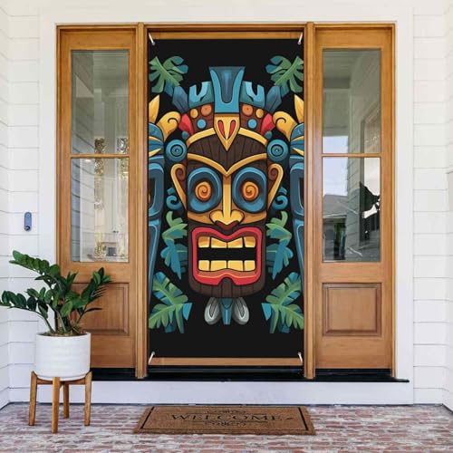 Willkommens-Türabdeckung, Dekoration, Türbanner 183 x 80 cm, buntes Tiki-Masken-Muster, Veranda, Banner, Schild, Fotohintergrund, saisonales Haustür-Banner zum Aufhängen, Banner für Urlaub, Party Willkommens-Türabdeckung, Dekoration, Türbanner 183 x 80 cm, buntes Tiki-Masken-Muster, Veranda, Banner, Schild, Fotohintergrund, saisonales Haustür-Banner zum Aufhängen, Banner für Urlaub, Party von BSCKKDMN