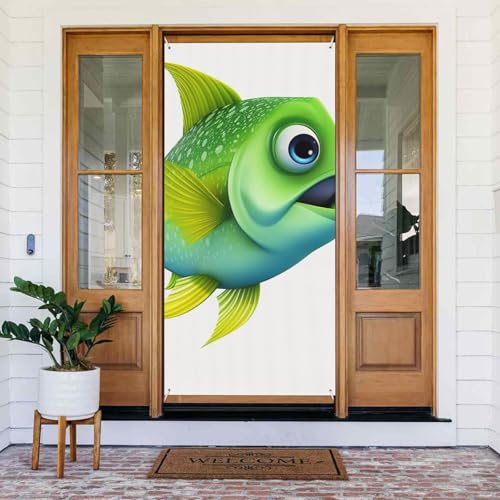 Willkommens-Türabdeckung, Dekoration, Türbanner 183 x 80 cm, grüner Fisch, Veranda, Schild, Fotohintergrund, saisonales Haustür-Banner zum Aufhängen, Banner für Urlaub, Party, Innen- und Außenbereich Willkommens-Türabdeckung, Dekoration, Türbanner 183 x 80 cm, grüner Fisch, Veranda, Schild, Fotohintergrund, saisonales Haustür-Banner zum Aufhängen, Banner für Urlaub, Party, Innen- und Außenbereich von BSCKKDMN