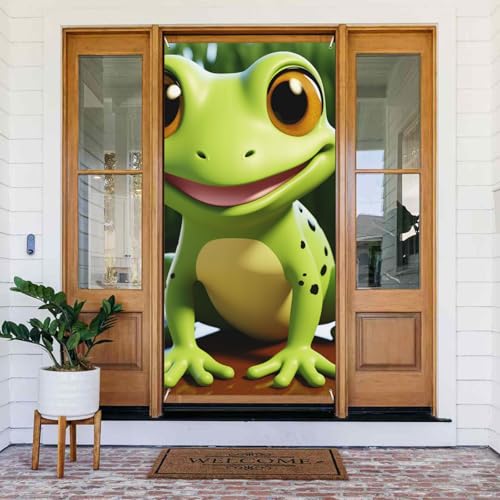 Willkommens-Türabdeckung, Dekoration, Türbanner 183 x 80 cm, niedliches Frosch-Banner, Schild, Foto-Hintergrund, saisonales Haustür-Banner zum Aufhängen, Banner für Urlaub, Party, Innen- und Willkommens-Türabdeckung, Dekoration, Türbanner 183 x 80 cm, niedliches Frosch-Banner, Schild, Foto-Hintergrund, saisonales Haustür-Banner zum Aufhängen, Banner für Urlaub, Party, Innen- und von BSCKKDMN