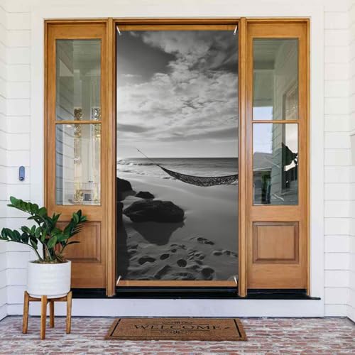 Willkommens-Türabdeckung, Dekoration, Türbanner 183 x 80 cm, schwarz-weiß, Strand-Veranda-Banner, Schild, Fotohintergrund, saisonales Haustür-Banner zum Aufhängen, Banner für Urlaub, Party, Innen- und Willkommens-Türabdeckung, Dekoration, Türbanner 183 x 80 cm, schwarz-weiß, Strand-Veranda-Banner, Schild, Fotohintergrund, saisonales Haustür-Banner zum Aufhängen, Banner für Urlaub, Party, Innen- und von BSCKKDMN