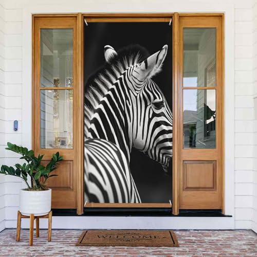 Willkommens-Türabdeckung, Dekoration, Türbanner 183 x 80 cm, schwarz-weiß, Zebra-Banner, Schild, Fotohintergrund, saisonales Haustür-Banner zum Aufhängen, Banner für Urlaub, Party, Innen- und Willkommens-Türabdeckung, Dekoration, Türbanner 183 x 80 cm, schwarz-weiß, Zebra-Banner, Schild, Fotohintergrund, saisonales Haustür-Banner zum Aufhängen, Banner für Urlaub, Party, Innen- und von BSCKKDMN
