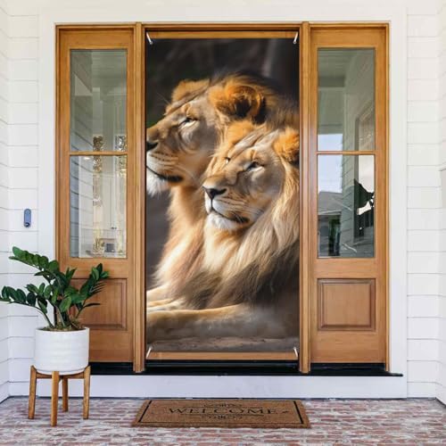 Willkommens-Türabdeckung, Dekoration, Türbanner 183 x 80 cm, zwei Löwen, Veranda, Schild, Fotohintergrund, saisonales Haustür-Banner zum Aufhängen, Banner für Urlaub, Party, Innen- und Außenbereich Willkommens-Türabdeckung, Dekoration, Türbanner 183 x 80 cm, zwei Löwen, Veranda, Schild, Fotohintergrund, saisonales Haustür-Banner zum Aufhängen, Banner für Urlaub, Party, Innen- und Außenbereich von BSCKKDMN