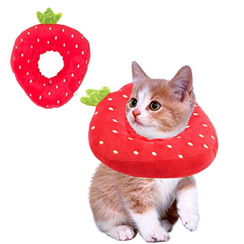 Verstellbares Katzenhalsband, niedlicher Erdbeer-Halskegel nach Operationen, Wundheilungs-Schutzkegel, weicher Rand, Katzenkegel für Kätzchen und Katzen (M) (L) von BSDHGF