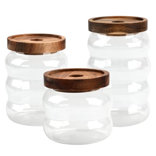 BSDLZCH 3-teiliges Set Sonstiges Getreideglas Vorratsdosen Hammermuster Akazienholzdeckel Versiegelte Gläser Kaffeebohnen Vorratsdosen Vorratsflaschen (Flugzeug) von BSDLZCH
