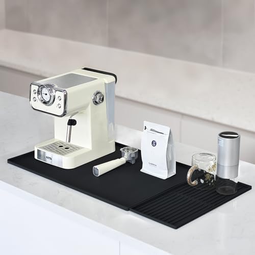 BSDLZCH 100% Silikon Coffee Machine Matte wasserdicht Kaffee Tamper Mat 61 * 40.5cm mit erhöhten Rand, abnehmbare Schale, Tasse trocknende Matte-Küche Arbeitsplatte Kaffeemaschine Zubehör (schwarz) von BSDLZCH