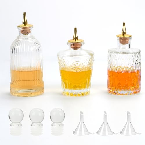 BSDLZCH Liquor Decanters Vintage Glasflasche 3 Stück mit Metall Ausgießer und Verschlussstopfen, Kaffeesirup Spender für Kaffee Bar, Cocktail Making Kit &Oil Dispenser von BSDLZCH