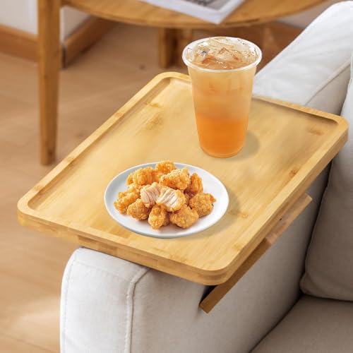 BSDLZCH Sofa Arm Tablett Tisch Clip, Bambus Sofa Clip Beistelltisch-flexibel und faltbar, ideal für Handys, Tassen, Obst oder Snacks-Durchdachte Geschenke (rechteckig) von BSDLZCH