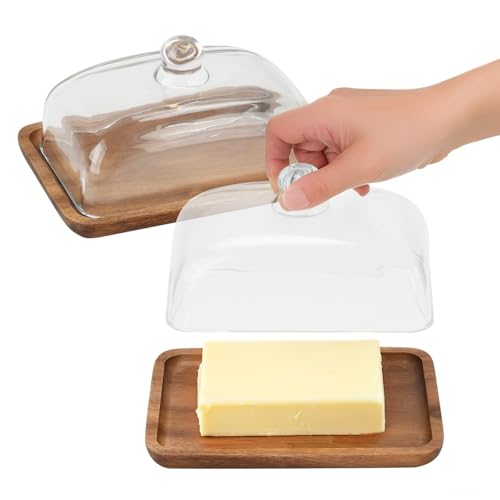BSDLZCH Elegante akazienholz Butterdose mit klarer Kuppel, klassisches Vintage-Hochzeitskuchen tablett, Mehrzweck Snack Display Teller, Serving Dessert & Gebäck Servierplatte, Obststand(1 Satz) von BSDLZCH