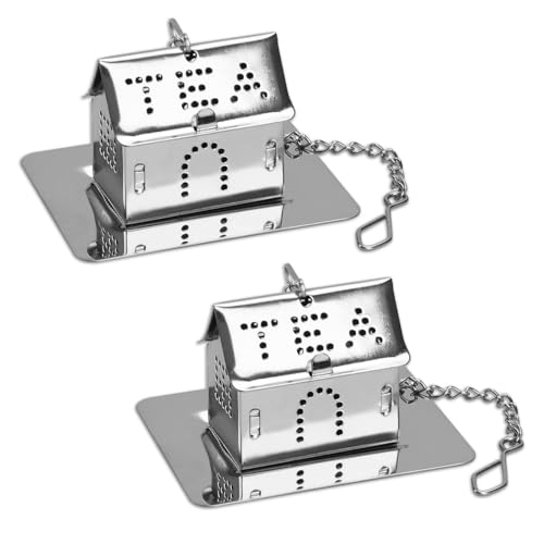 Tea Ball Strainers 2 Sets Manor-förmiger Teeabweiser mit Tropfschale,Tee-Kugelsieb-Abweiser für losen Blatt -Tee und Glühgewürze, Edelstahl-Teesieb(Silber) von BSDLZCH