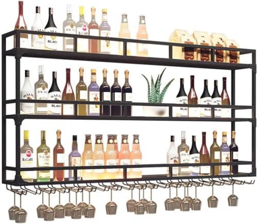 Zeitgenössisches Weinregal zur Wandmontage mit LED-Licht – stilvoller Ausstellungsständer aus Eisen und umgekehrter Glashalter – vielseitiger Flaschenhalter aus Metall for Zuhause, Restaurant, Bars ( von BSDPNARHZ