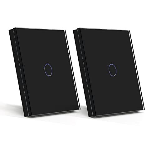 BSEED 2 Pack Touch Lichtschalter 1 Fach 1 Weg Wandschalter Unterputz Lichtschalter mit Glasrahmen 86mm Lichtschalter Schwarz 500W(Nicht Smart Schalter) von BSEED