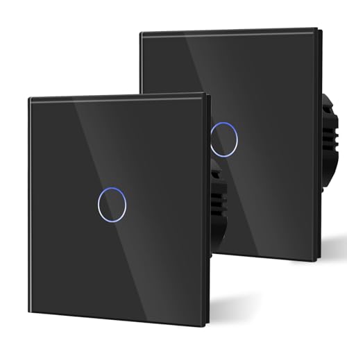 BSEED 2er Pack Normal Touch Lichtschalter, Glas Berührung Wandlichtschalter 110V - 240V 10 Amp Gehärtete Kristallplatte mit LED Lampe Hintergrundbeleuchtung 1 Fach 2 Weg Schwarz BSEED 2er Pack Normal Touch Lichtschalter, Glas Berührung Wandlichtschalter 110V - 240V 10 Amp Gehärtete Kristallplatte mit LED Lampe Hintergrundbeleuchtung 1 Fach 2 Weg Schwarz von BSEED