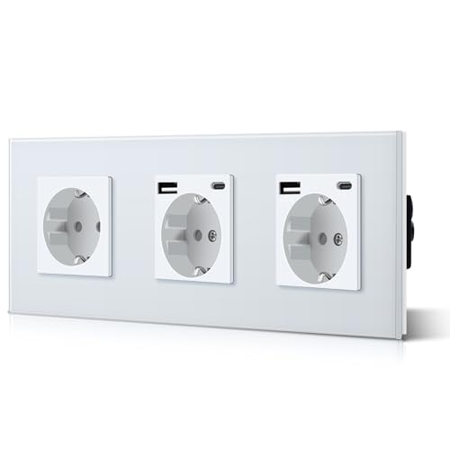 BSEED 3 Fach Schuko Steckdose Unterputz 3 in 1 Steckdosen mit 2.1 A USB Ladeleistung und Type C Adapter Aufladestation Verlängerungssteckdosen Glas 228mm Weiß BSEED 3 Fach Schuko Steckdose Unterputz 3 in 1 Steckdosen mit 2.1 A USB Ladeleistung und Type C Adapter Aufladestation Verlängerungssteckdosen Glas 228mm Weiß von BSEED