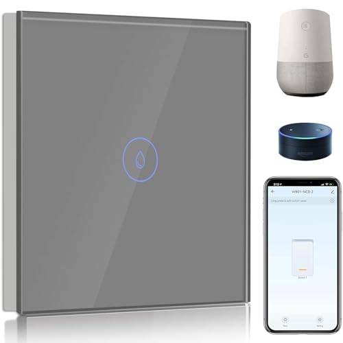BSEED 40A Smart Wasserheizungsschalter, Wassererhitzerschalter mit Amazon Alexa and Google Home, intelligenter Heizungsschalter mit Glas Touchscreen Grau (Nullleiter erforderlich) von BSEED
