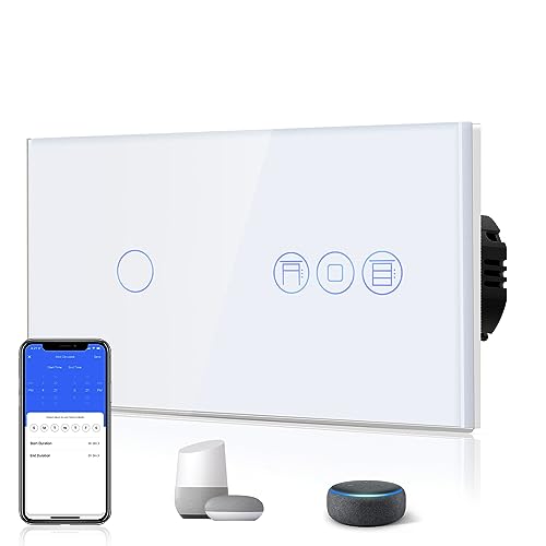 BSEED Alexa WiFi Berührungssensor Touch Schalter 1 Fach 1 Weg Fernbedienung mit Smart Life/Tuya APP mit Smart Rolladenschalter Jalousieschalter Alexa Kompatibel Weiß von BSEED