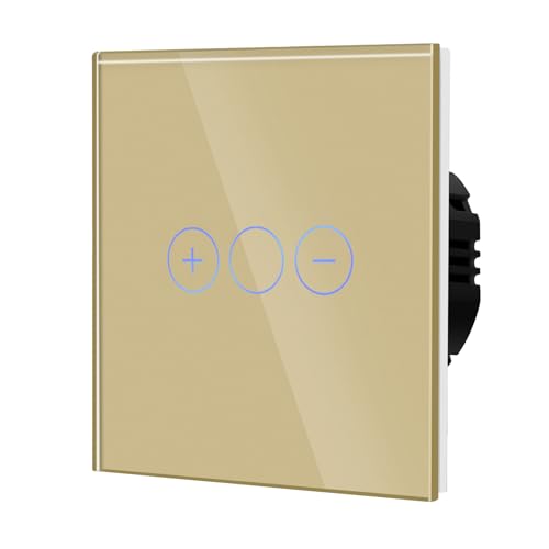 BSEED DimmSchalter für LED-Lampen, Touch Lichtschalter aus Glas, Non-wifi Schalter 300W 240V für eine perfekte Listimmungsvolle, 1 Fach 2 Wege Gold von BSEED