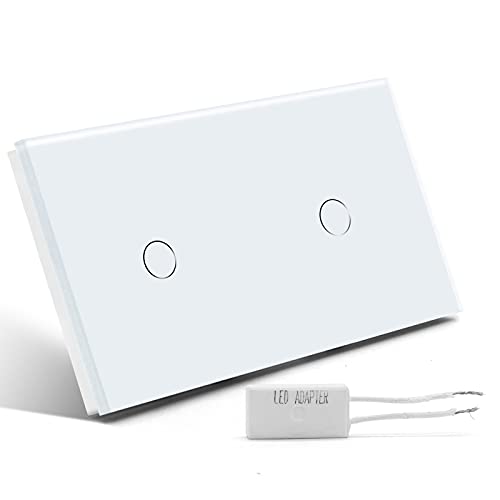 BSEED Doppel-Touch-Dimmerschalter Glasscheibe Wandlichtschalter 200W 1-Fach 2-Weg und 1-Fach 2-Weg 157mm, Eingebettet Einfache Installation Weiß von BSEED