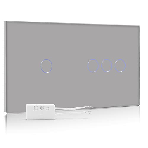 BSEED Dimmer Schalter Led Dimmer Touch Lichtschalter 1-fach 1 weg +1-fach 2 weg Glas Touch Schalter Grau Touchscreen-Funktioniert mit dimmer LED-Glühlampen von BSEED