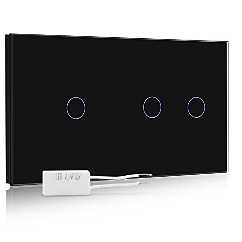 BSEED Dimmer Schalter Led Dimmer Touch Lichtschalter 1-fach 2 weg +2-fach 1 weg Glas Touch Schalter Touchscreen-Funktioniert mit dimmer LED-Glühlampen Schwarz von BSEED