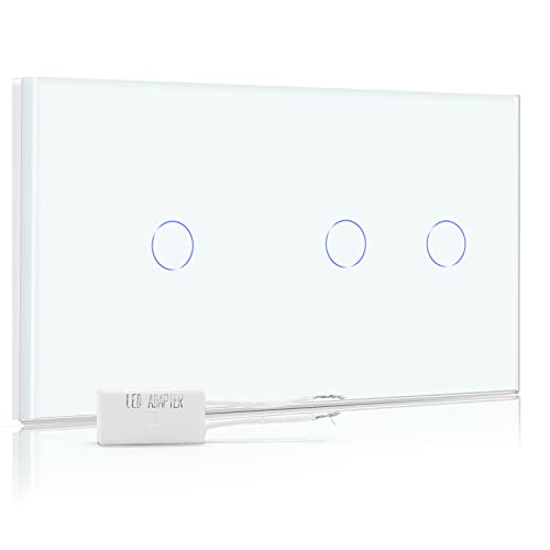 BSEED Dimmer Schalter Led Dimmer Touch Lichtschalter 1-fach 2 weg +2-fach 1 weg Glas Touch Schalter Weiß Touchscreen-Funktioniert mit dimmer LED-Glühlampen von BSEED