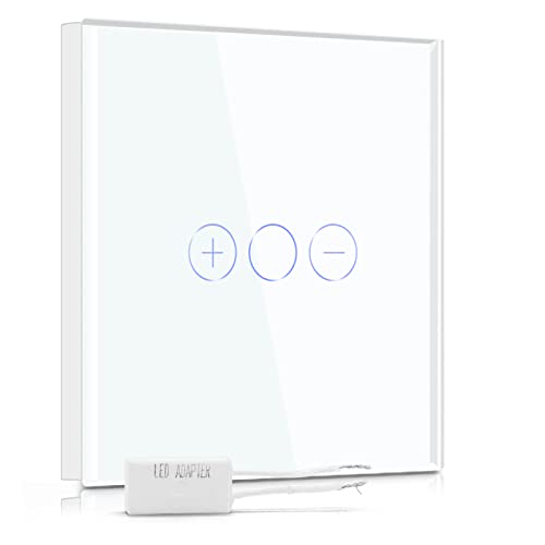 BSEED Dimmer Schalter Led Dimmer Touch Lichtschalter 1-fach 2 weg Glas Touch Schalter Weiß Touchscreen-Funktioniert mit dimmer LED-Glühlampen von BSEED