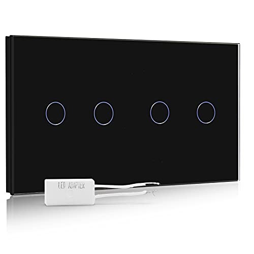 BSEED Dimmer Schalter Led Dimmer Touch Lichtschalter 2-fach 1 weg +2-fach 1 weg Glas Touch Schalter Touchscreen-Funktioniert mit dimmer LED-Glühlampen Schwarz von BSEED