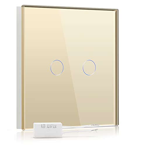 BSEED Dimmer Schalter Led Dimmer Touch Lichtschalter 2-fach 1 weg Glas Touch Schalter Gold Touchscreen-Funktioniert mit dimmer LED-Glühlampen BSEED Dimmer Schalter Led Dimmer Touch Lichtschalter 2-fach 1 weg Glas Touch Schalter Gold Touchscreen-Funktioniert mit dimmer LED-Glühlampen von BSEED