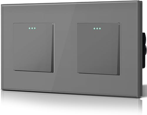 BSEED Doppel Lichtschalter Glas 1-Fach 2-Wege-Glasscheibe Schalter 157 * 86mm Wandlichtschalter Grau BSEED Doppel Lichtschalter Glas 1-Fach 2-Wege-Glasscheibe Schalter 157 * 86mm Wandlichtschalter Grau von BSEED