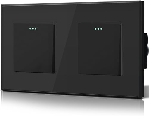 BSEED Doppel Lichtschalter Glas 1-Fach 2-Wege-Glasscheibe Schalter 157 * 86mm Wandlichtschalter Schwarz von BSEED