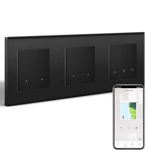 BSEED Doppel Smart Lichtschalter mit WLAN Rollladenschalter,Smart Jalousien Schalter benötigt Nullleiter,WiFi Rolladen Zeitschaltuhr,kompatibel mit Alexa/Google Home,2 Fach 1Weg Alexa Schalter Schwarz von BSEED