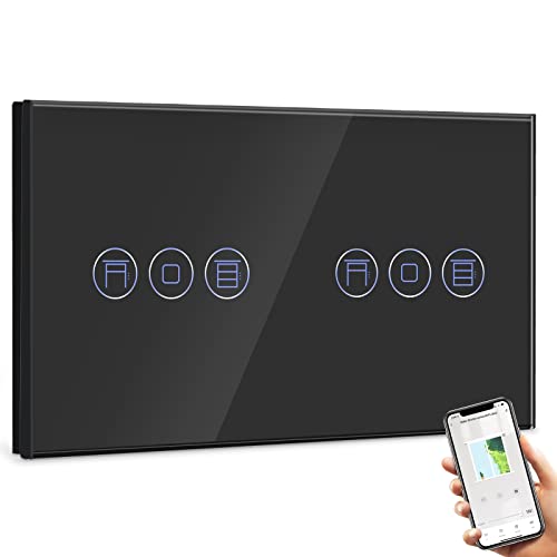 BSEED Doppel Smart Rolladenschalter,Fernbedienung mit Smart Life APP,Kompatibel mit Alexa und Google Home,Doppel Smart Jalousien Schalter mit Touch Panel Schwarz,APP Fernbedienung und Timing Funktion von BSEED