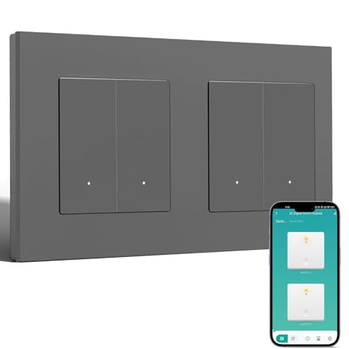 BSEED Doppel Smart Zigbee Schalter mit Steckklemme,Smart Lichtschalter Funktioniert mit Alexa & Google Home,Timing-Funktion, PC Rahmen,Zigbee Hub & Neutralleiter Erforderlich,2 Fach 1 Weg,Grau von BSEED