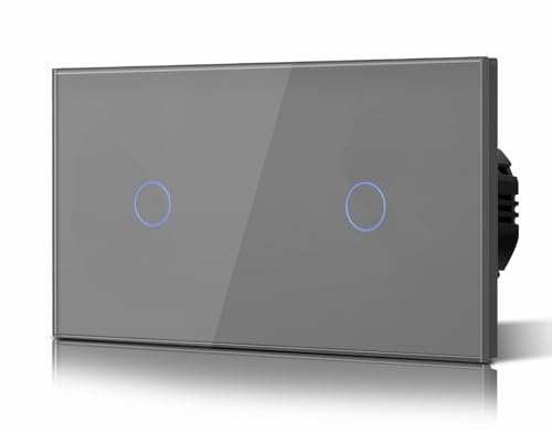 BSEED Doppelberührungsschalter 1-Fach 2-Wege-Glasscheibe Kein Neutralleiter, KEIN-WIFI,Gehärtete Kristallplatte Schalter mit LED Hintergrundbeleuchtung, Eingebettet Grau BSEED Doppelberührungsschalter 1-Fach 2-Wege-Glasscheibe Kein Neutralleiter, KEIN-WIFI,Gehärtete Kristallplatte Schalter mit LED Hintergrundbeleuchtung, Eingebettet Grau von BSEED