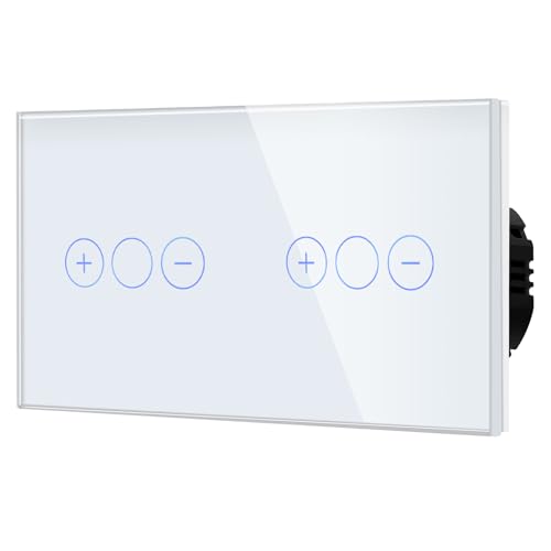 BSEED Doppelt DimmSchalter für LED-Lampen, Touch Lichtschalter aus Glas, Non-wifi Schalter 240V für eine perfekte Listimmungsvolle, 1 Fach 1 Weg Weiß von BSEED