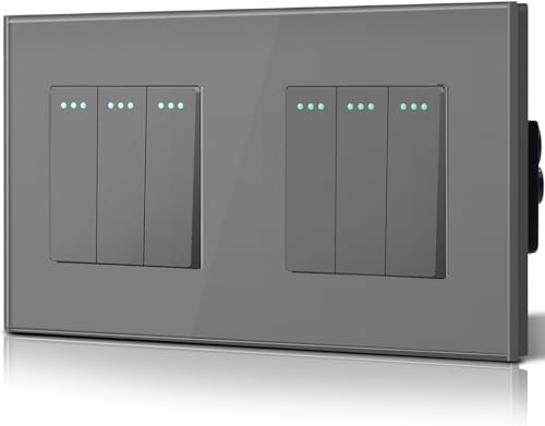 BSEED Doppelt Lichtschalter Glas 3-Fach 1-Wege-Glasscheibe Schalter 157 * 86mm Wandlichtschalter Grau BSEED Doppelt Lichtschalter Glas 3-Fach 1-Wege-Glasscheibe Schalter 157 * 86mm Wandlichtschalter Grau von BSEED