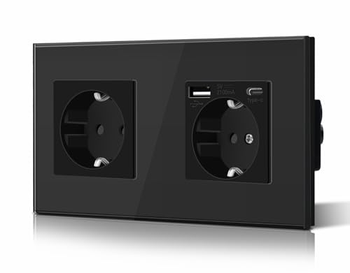 BSEED Doppelt Schuko Steckdose Unterputz 3 in 1 Steckdosen mit 2.1 A USB Ladeleistung und Type C Adapter Aufladestation Verlängerungssteckdosen Glas 157mm Schwarz BSEED Doppelt Schuko Steckdose Unterputz 3 in 1 Steckdosen mit 2.1 A USB Ladeleistung und Type C Adapter Aufladestation Verlängerungssteckdosen Glas 157mm Schwarz von BSEED