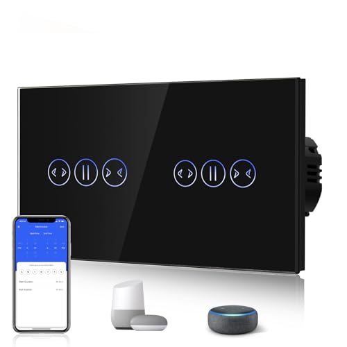 BSEED Doppelt Smart Vorhang Schalter Fernbedienung mit Smart Life Kompatibel mit Alexa und Google Home WiFi Berührungssensor Touch Panel APP Fernbedienung und Timing Funktion Schwarz von BSEED