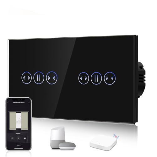 BSEED Doppelt Smart Vorhang Schalter Fernbedienung mit Smart Life Kompatibel mit Alexa und Google Home WiFi Berührungssensor Touch Panel APP Fernbedienung und Timing Funktion Schwarz von BSEED