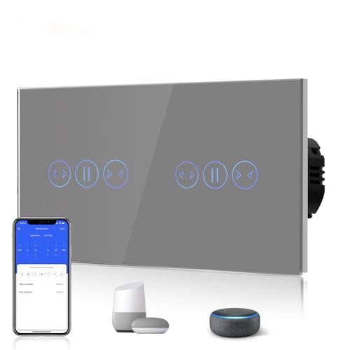 BSEED Doppelt Smart Vorhang Schalter Fernbedienung mit Smart Life Kompatibel mit Alexa und Google Home WiFi Berührungssensor Touch Panel Weiß APP Fernbedienung und Timing Funktion Grau von BSEED