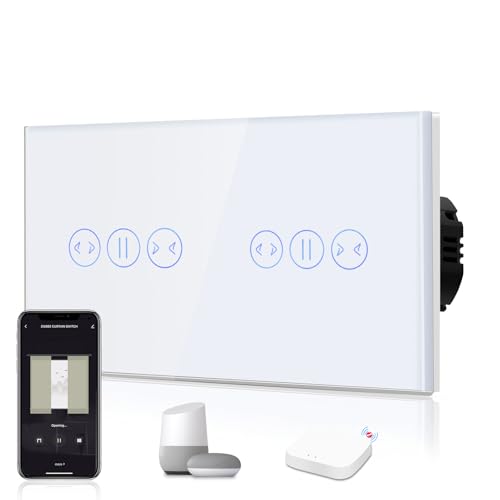 BSEED Doppelt Smart Vorhang Schalter Fernbedienung mit Smart Life Kompatibel mit Alexa und Google Home WiFi Berührungssensor Touch Panel Weiß APP Fernbedienung und Timing Funktion Weiß von BSEED