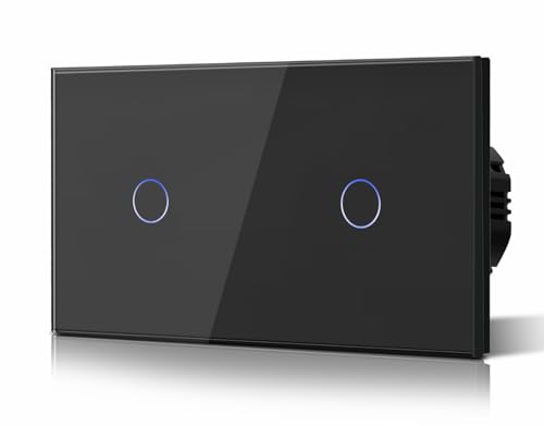 BSEED Doppelt Touch Lichtschalter 1-Fach 1-Wege Glasscheibe Wandlichtschalter Kein Neutralleiter, KEIN-WIFI,Gehärtete Kristallplatte Schalter mit LED Hintergrundbeleuchtung, Eingebettet Schwarz BSEED Doppelt Touch Lichtschalter 1-Fach 1-Wege Glasscheibe Wandlichtschalter Kein Neutralleiter, KEIN-WIFI,Gehärtete Kristallplatte Schalter mit LED Hintergrundbeleuchtung, Eingebettet Schwarz von BSEED